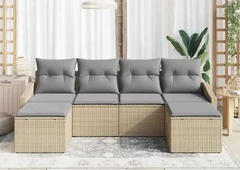 Set de Canapea cu 6 Piese cu Pernuțe Bej din Ratan Polimeric - 3/5