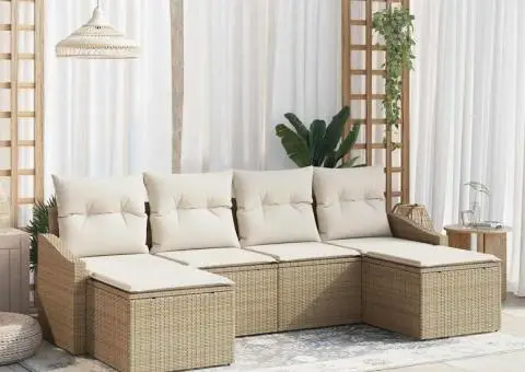 Set canapea grădină cu 6 piese, perne bej din ratan sintetic - 1/5