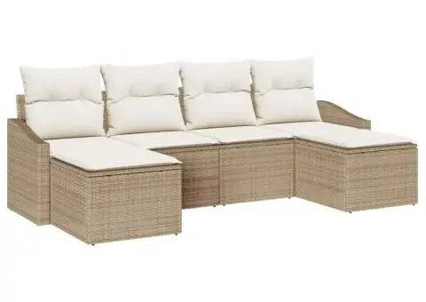 Set canapea grădină cu 6 piese, perne bej din ratan sintetic - 2/5