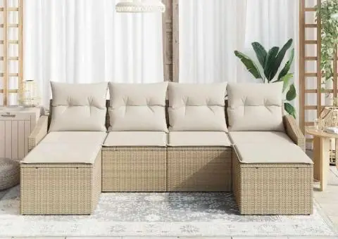 Set canapea grădină cu 6 piese, perne bej din ratan sintetic - 3/5