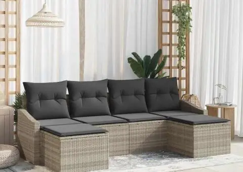 Set Canapea Grădină cu 6 piese și perne gri deschis din ratan - 1/5