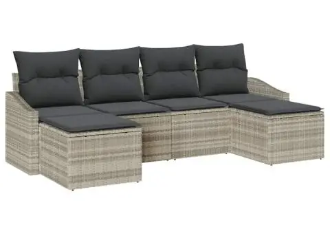 Set Canapea Grădină cu 6 piese și perne gri deschis din ratan - 2/5