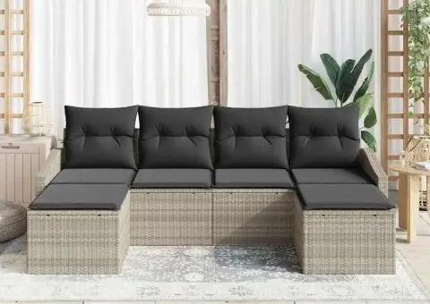 Set Canapea Grădină cu 6 piese și perne gri deschis din ratan - 3/5