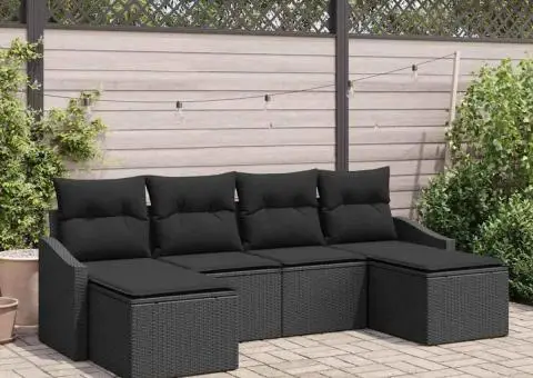 Set de canapea pentru grădină 6 piese cu perne Negru Poliratan - 1/5