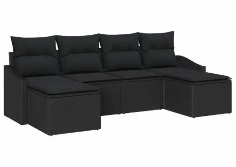 Set de canapea pentru grădină 6 piese cu perne Negru Poliratan - 2/5