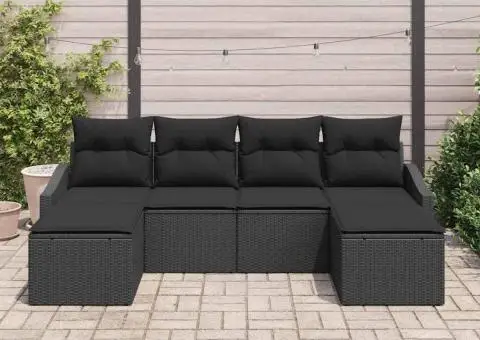 Set de canapea pentru grădină 6 piese cu perne Negru Poliratan - 3/5