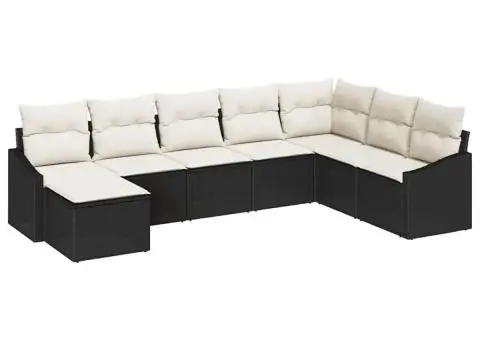 Set de canapea de grădină cu 8 piese cu perne Negru Poli Ratan - 2/5