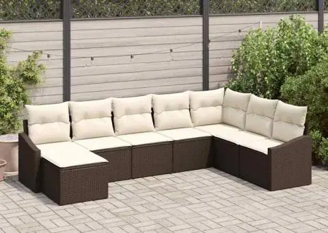 Set canapea de grădină 8 piese cu pernute, Maro, Ratan poli - 1/5