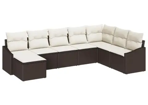 Set canapea de grădină 8 piese cu pernute, Maro, Ratan poli - 2/5