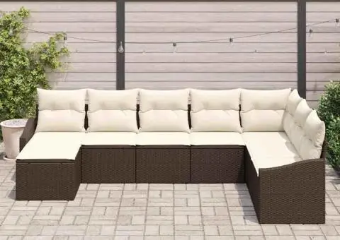 Set canapea de grădină 8 piese cu pernute, Maro, Ratan poli - 3/5