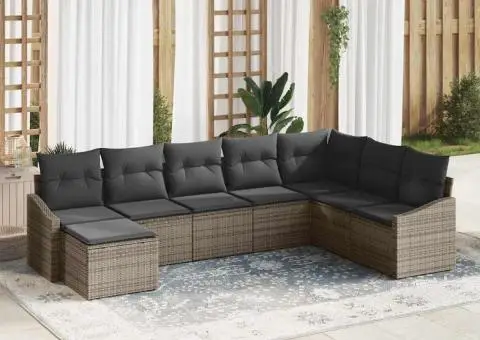 Set de Canapea de Grădină cu Pernuțe Gri din Ratan Poliester - 1/5