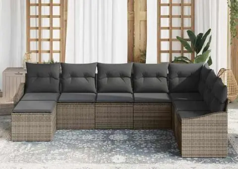 Set de Canapea de Grădină cu Pernuțe Gri din Ratan Poliester - 3/5