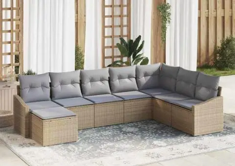 Set de canapea pentru grădină cu perne Bej Ratan sintetic - 1/5