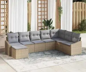 vidaXL Set de canapea pentru grădină cu perne Bej Ratan sintetic