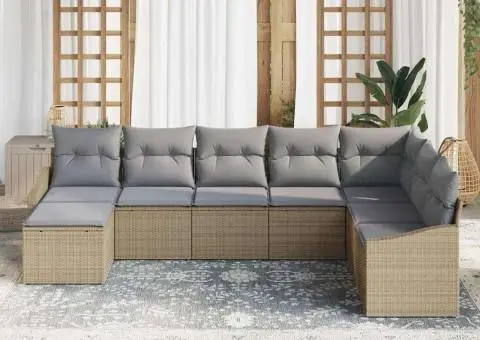 Set de canapea pentru grădină cu perne Bej Ratan sintetic - 3/5