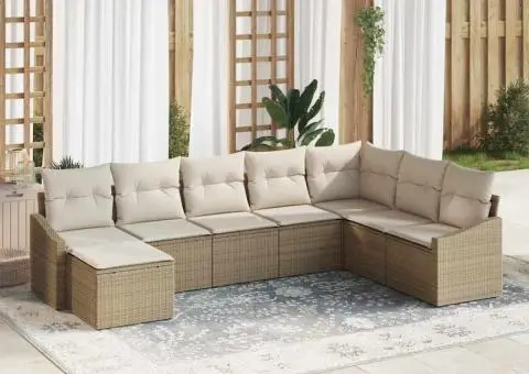 Set de canapea de grădină cu perne Bej Poliratan - 1/5