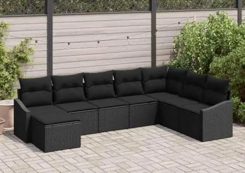 Set de canapea pentru grădină de 8 piese cu perne Poliratan negru - 1/5