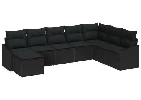 Set de canapea pentru grădină de 8 piese cu perne Poliratan negru - 2/5