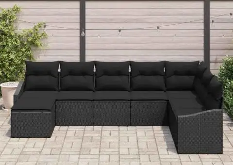 Set de canapea pentru grădină de 8 piese cu perne Poliratan negru - 3/5
