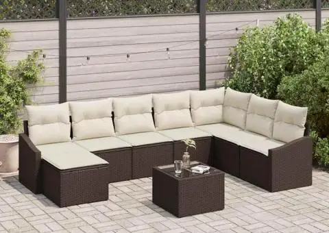 Set Canapea Grădină 8 Piese cu Perne Bej Ratan Poli - 1/5