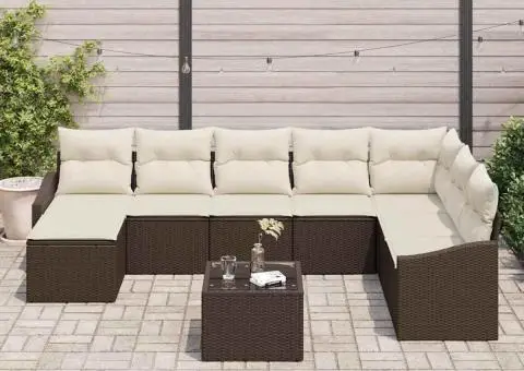 Set Canapea Grădină 8 Piese cu Perne Bej Ratan Poli - 3/5