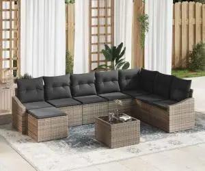 Set canapea grădină de 8 piese cu perne Ratan Poli Black