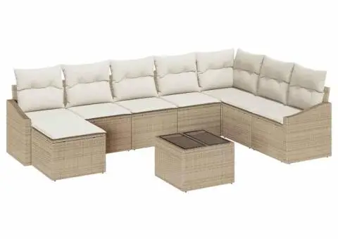 Set de canapea grădină 9 piese cu perne bej din ratan poli - 2/5