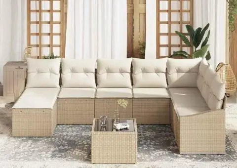 Set de canapea grădină 9 piese cu perne bej din ratan poli - 3/5