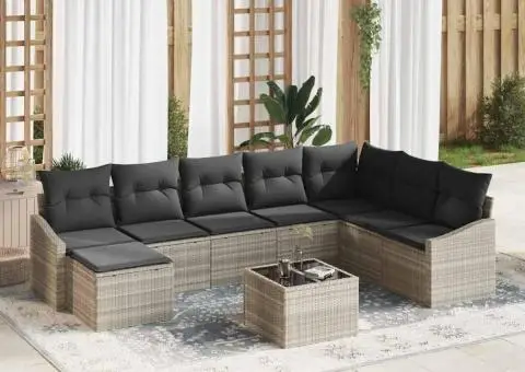 Set canapea grădină cu perne gri din ratan poli - 1/5