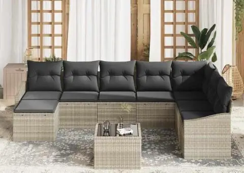 Set canapea grădină cu perne gri din ratan poli - 3/5