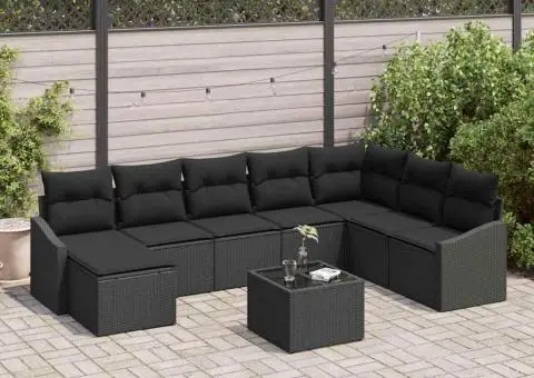 Set de canapea de grădină cu perne bej din poliratan - 1/5