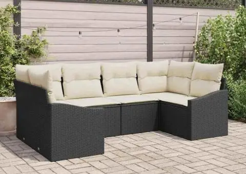 Set Canapea cu 6 Piese și Pernă Neagră din Poliratan - 1/5