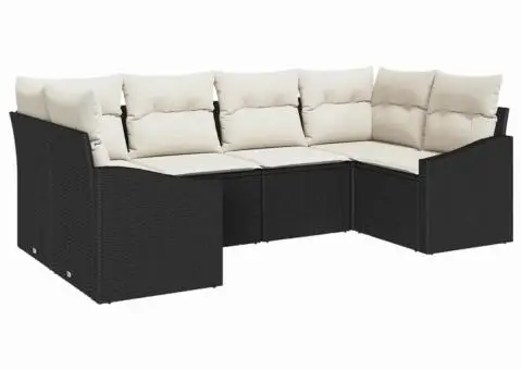 Set Canapea cu 6 Piese și Pernă Neagră din Poliratan - 2/5