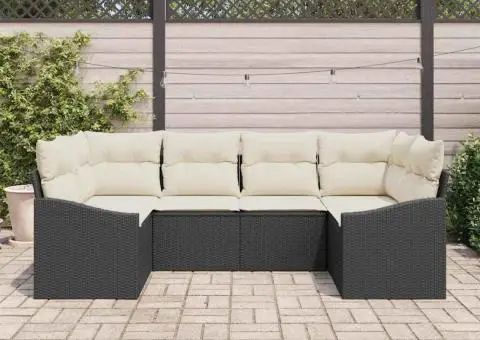 Set Canapea cu 6 Piese și Pernă Neagră din Poliratan - 3/5