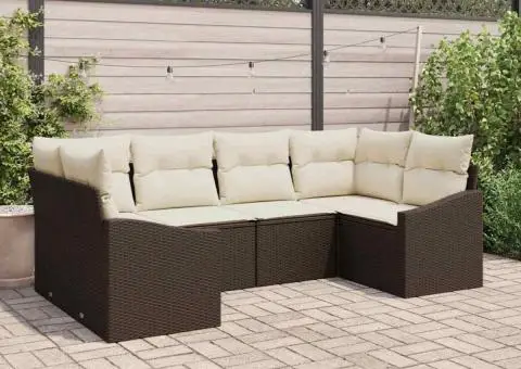 Set de canapea de grădină cu perne maro din ratan poli - 1/5