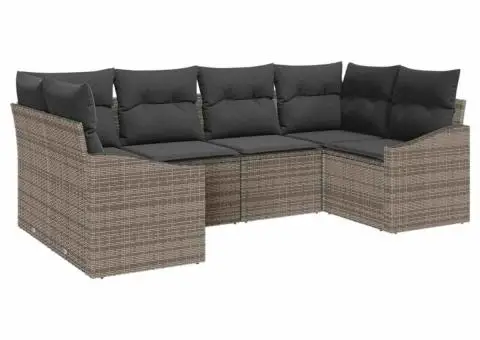 Set de Canapea de Grădină cu 6 Piese cu Perne Gri din Poliratan - 2/5