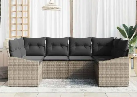 Set de Canapea de Grădină cu 6 Piese cu Perne Gri din Poliratan - 3/5