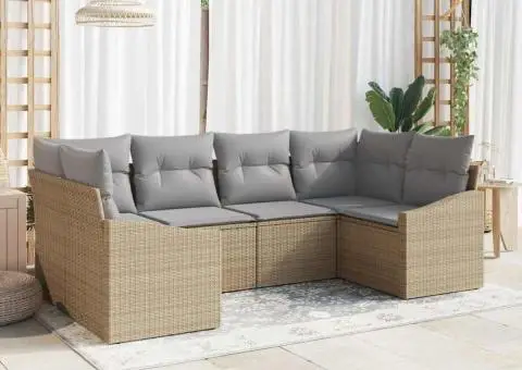 Set canapea grădină cu 6 piese cu perne Bej Ratan Poli - 1/5