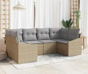 vidaXL Set canapea grădină cu 6 piese cu perne Bej Ratan Poli