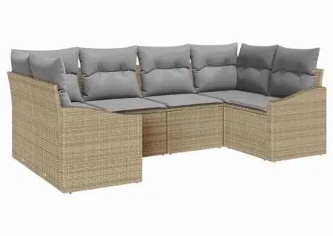 Set canapea grădină cu 6 piese cu perne Bej Ratan Poli - 2/5