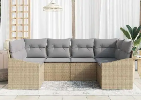 Set canapea grădină cu 6 piese cu perne Bej Ratan Poli - 3/5