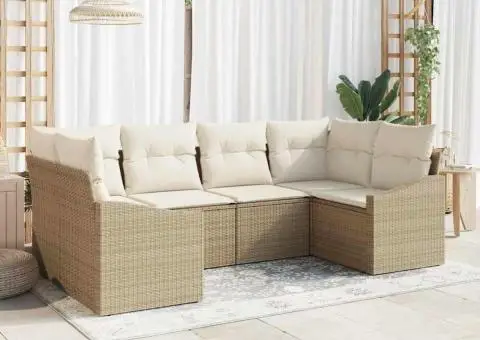 Set de Canapea de Grădină cu Perne Bej din Ratan Poli - 1/5