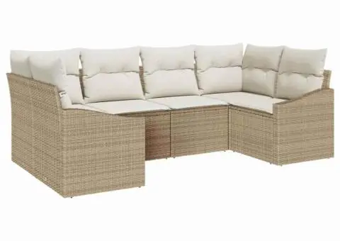 Set de Canapea de Grădină cu Perne Bej din Ratan Poli - 2/5