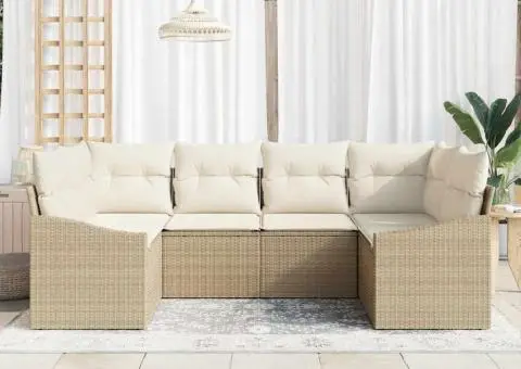 Set de Canapea de Grădină cu Perne Bej din Ratan Poli - 3/5