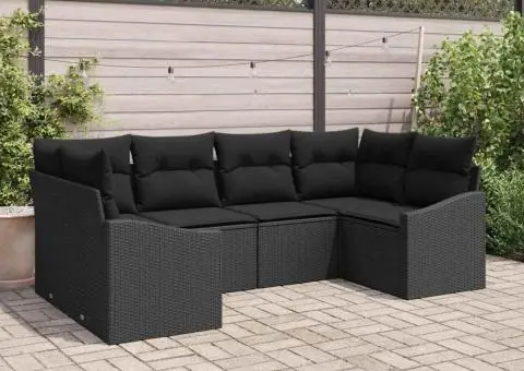 Set Canapea Grădină 6 Piese cu Perne Negru Poliratan - 1/5