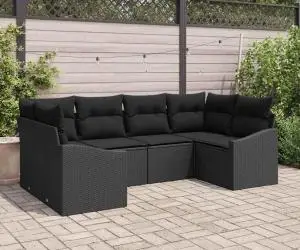 vidaXL Set Canapea Grădină 6 Piese cu Perne Negru Poliratan