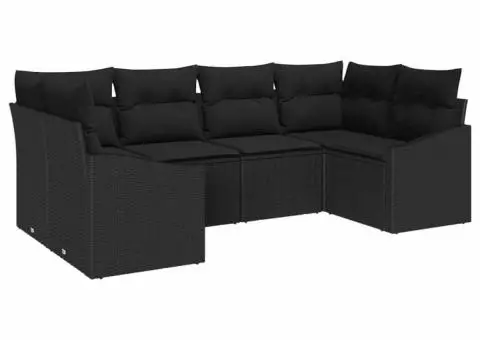 Set Canapea Grădină 6 Piese cu Perne Negru Poliratan - 2/5
