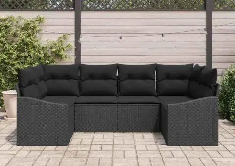 Set Canapea Grădină 6 Piese cu Perne Negru Poliratan - 3/5