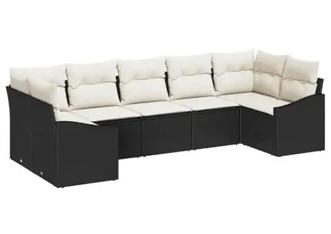 Set de canapea pentru grădină cu 7 piese și perne Negru Ratan Polimer - 2/5