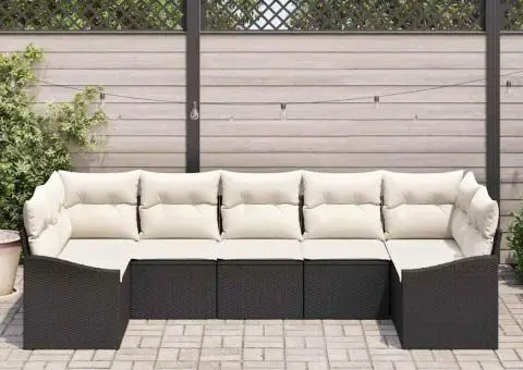 Set de canapea pentru grădină cu 7 piese și perne Negru Ratan Polimer - 3/5